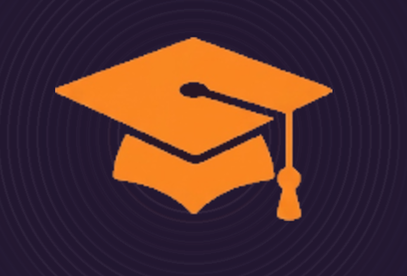 Orange graduation cap on a midnight purple background